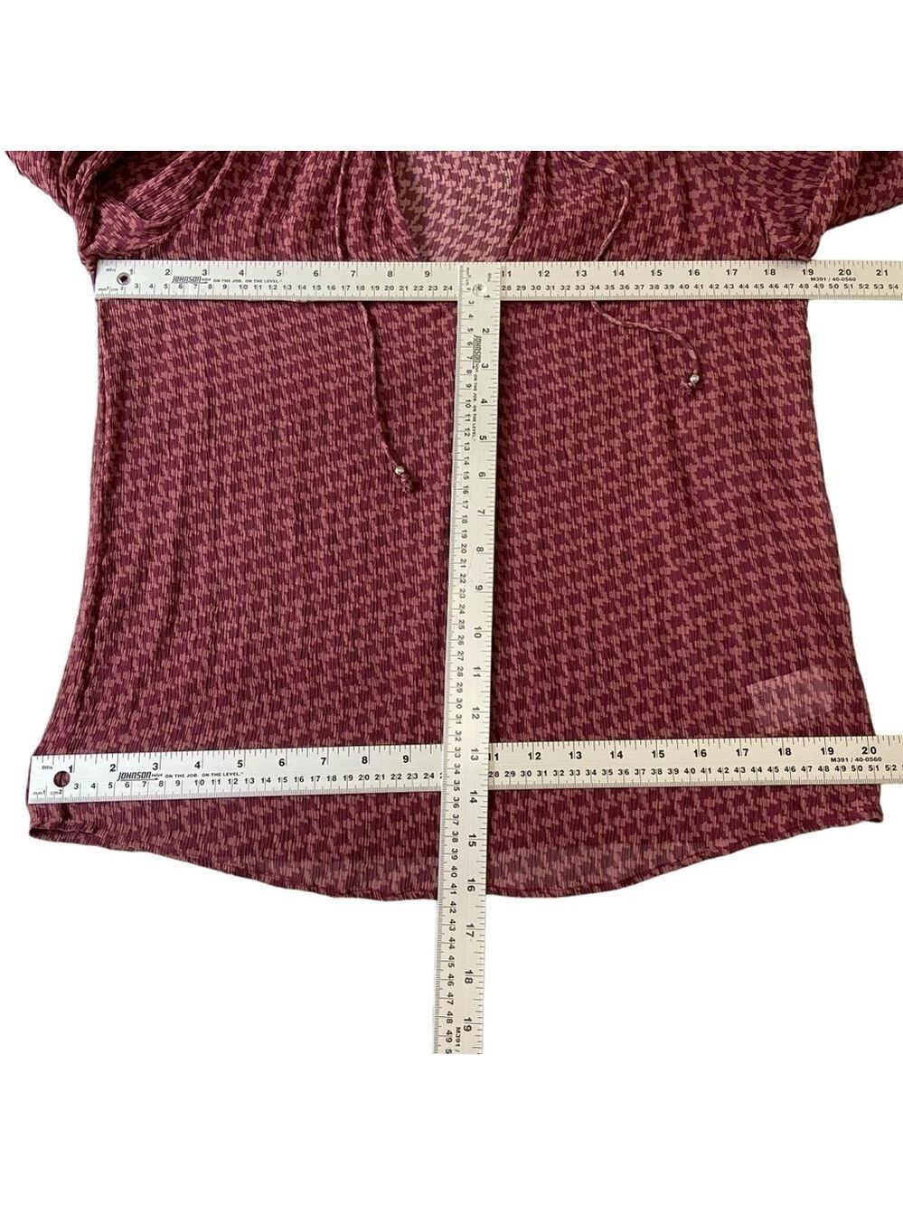 Paige Brea 100% Silk Burgundy Red Houndstooth Blouse Sheer Small houndstooth - Picture 12 of 15